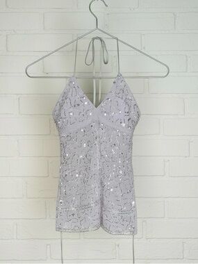 Light Purple and Glass Beaded & Sequined V-Neck Halter Top with Tie Backs